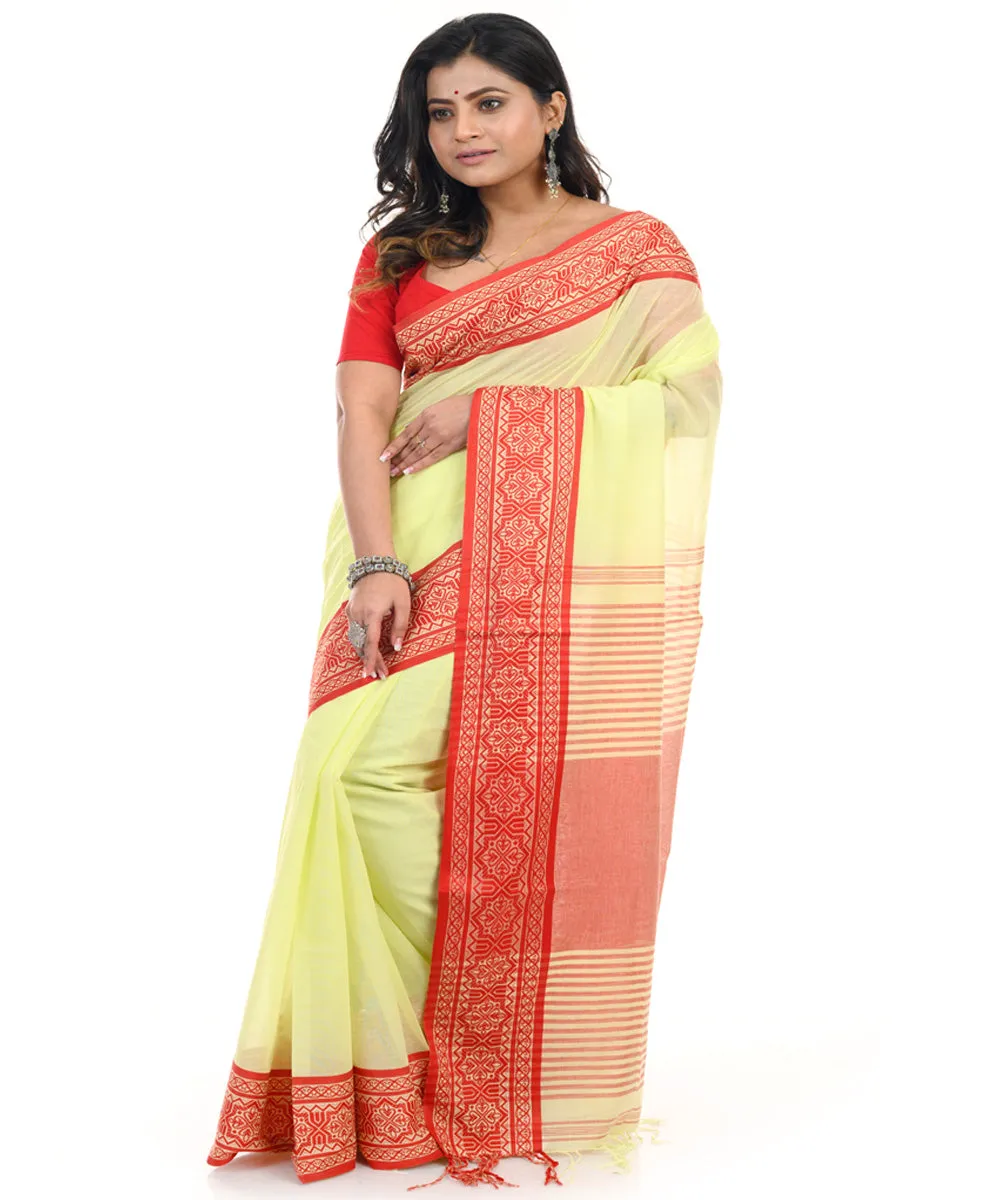 Yellow cotton handwoven shantipuri saree