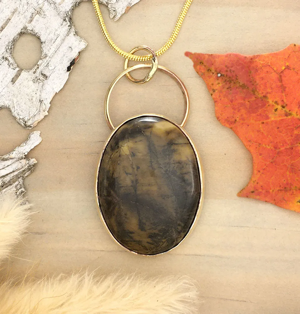 Yellow Feather Jasper Pendant Necklace