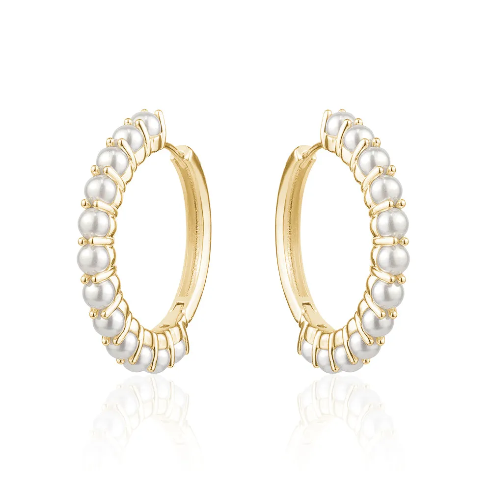 YELLOW GOLD PEARL HOOPS