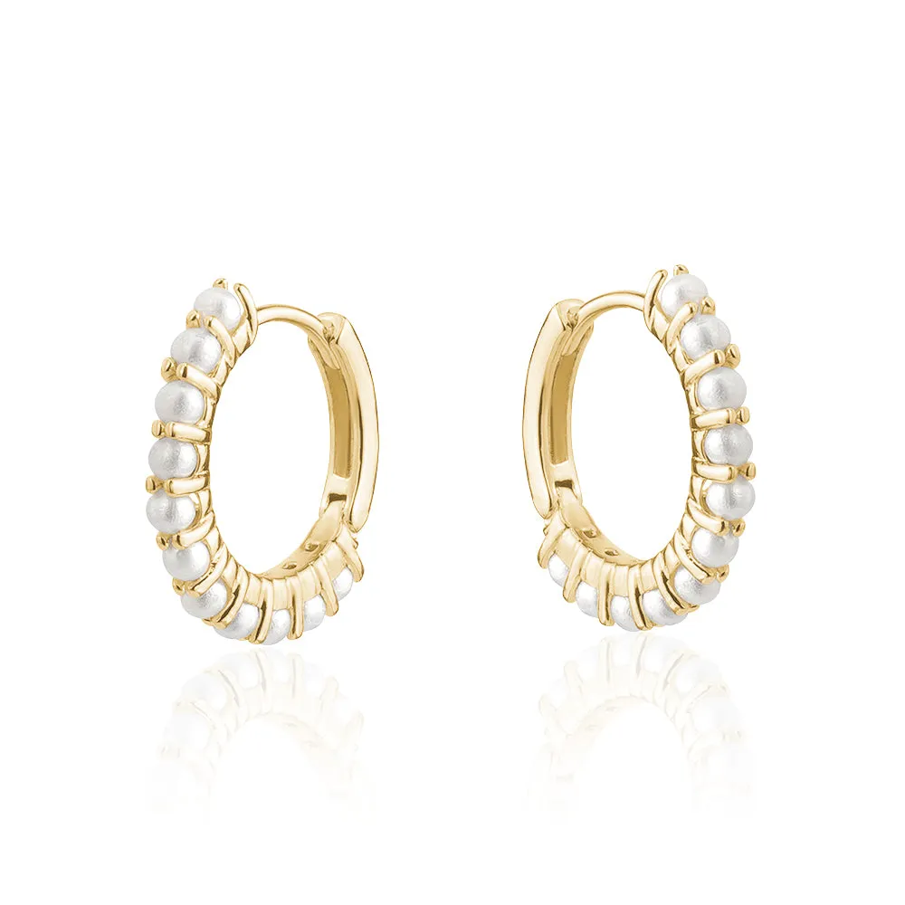 YELLOW GOLD PEARL HOOPS