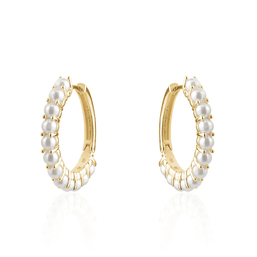 YELLOW GOLD PEARL HOOPS