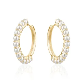 YELLOW GOLD PEARL HOOPS