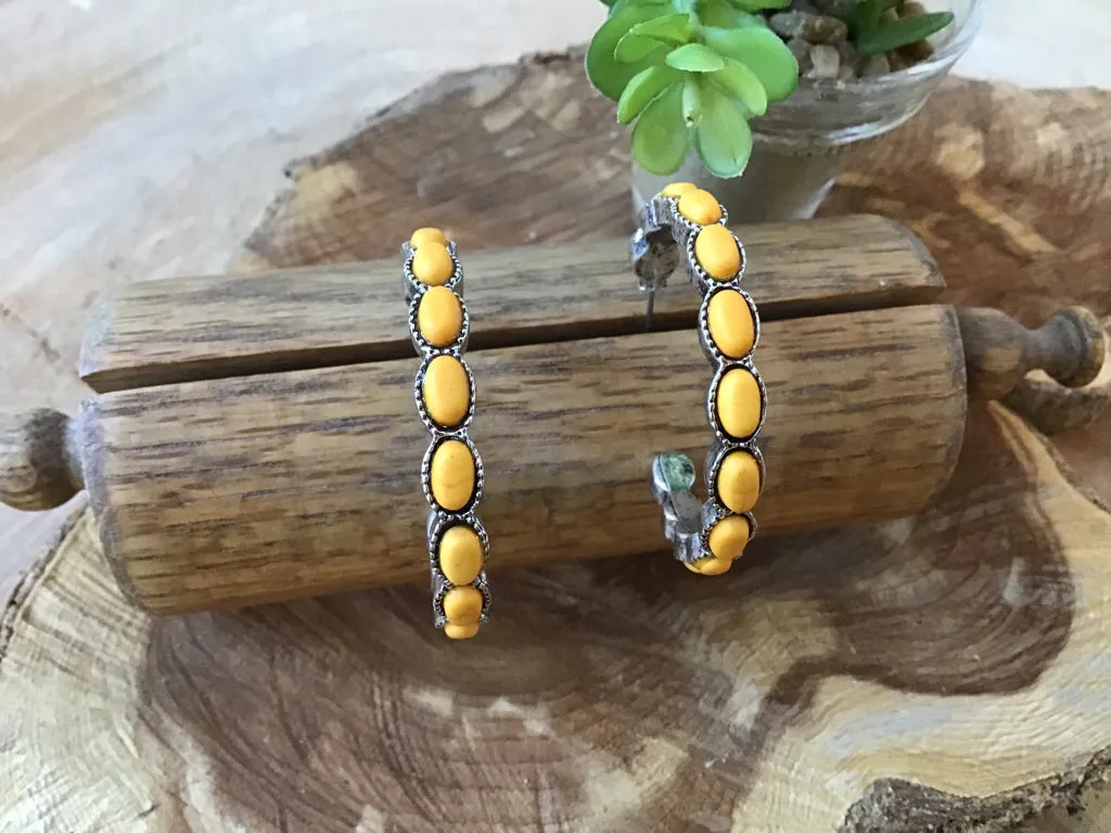 Yellow Stone Hoop Earrings