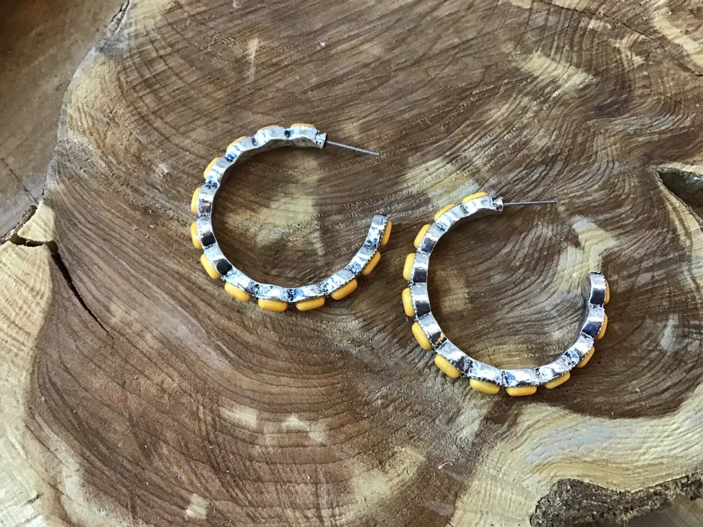 Yellow Stone Hoop Earrings